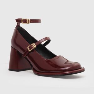 PATENT CHUNKY HEELED MARY JANE SHOES CIDER